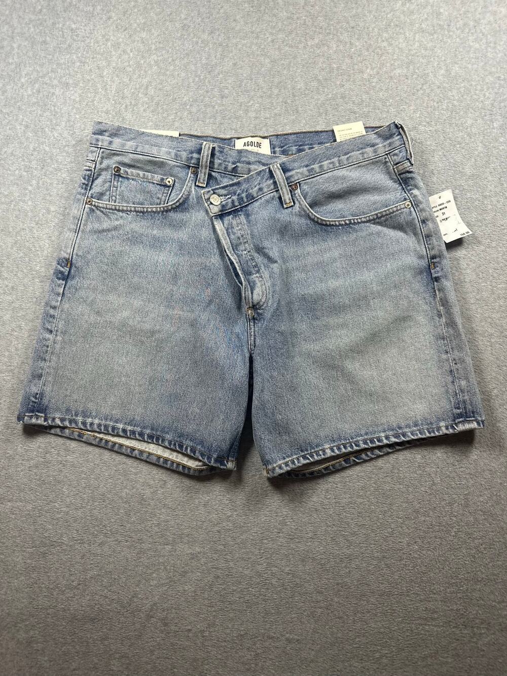 Agolde Criss Cross Upsized Shorts Women's Size 31 Blue Cotton Denim 5-Pockets